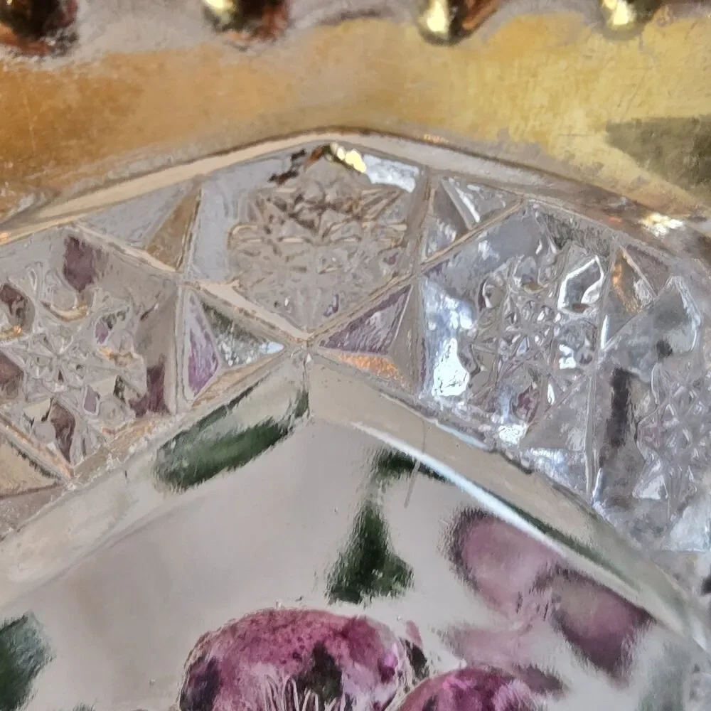 Vintage EAPG Scalloped Vase - Hand-Painted Purple Pansy & Gold Flash Rim